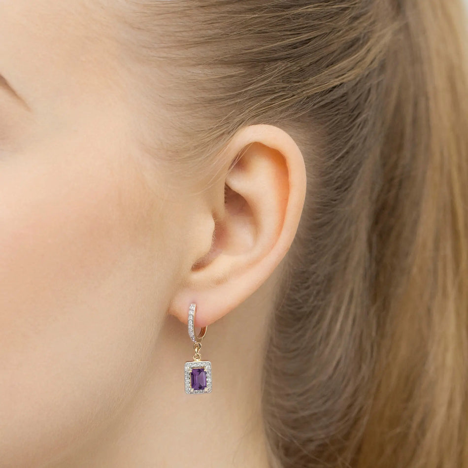 Gold Earrings with 0.50ct Amethysts and 0.34ct Diamonds