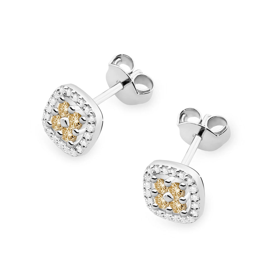 Zlaté náušnice s diamantmi 0,005 ct a bronzovými diamantmi 0,05 ct