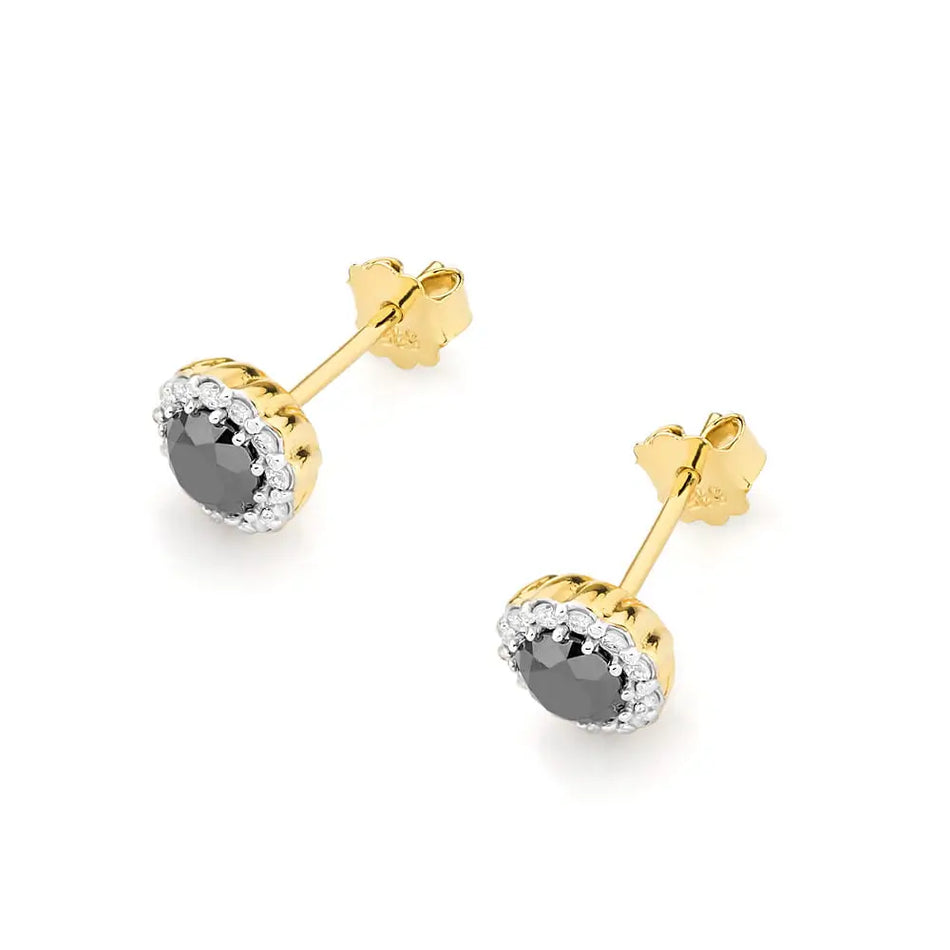 Gold Earrings with 0.50ct Black diamonds and 0.206ct Diamonds