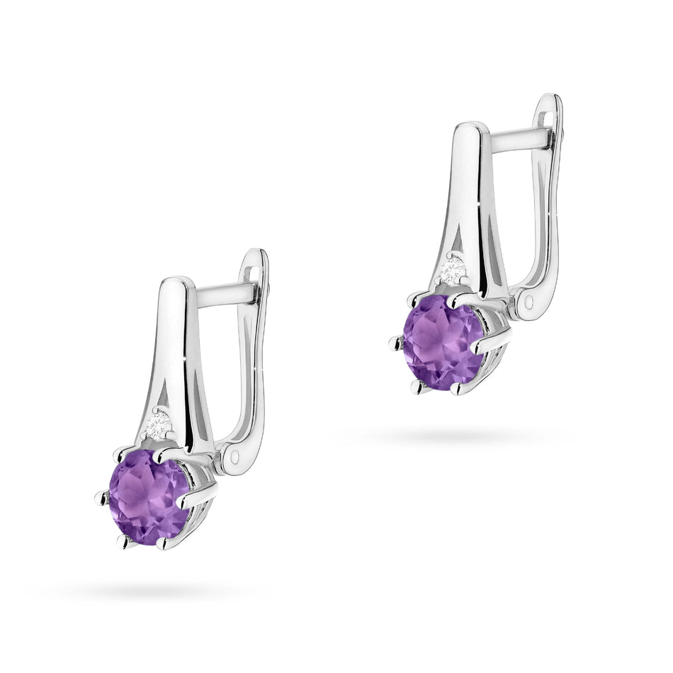 Gold Earrings with 0.50ct Amethysts and 0.029ct Diamonds