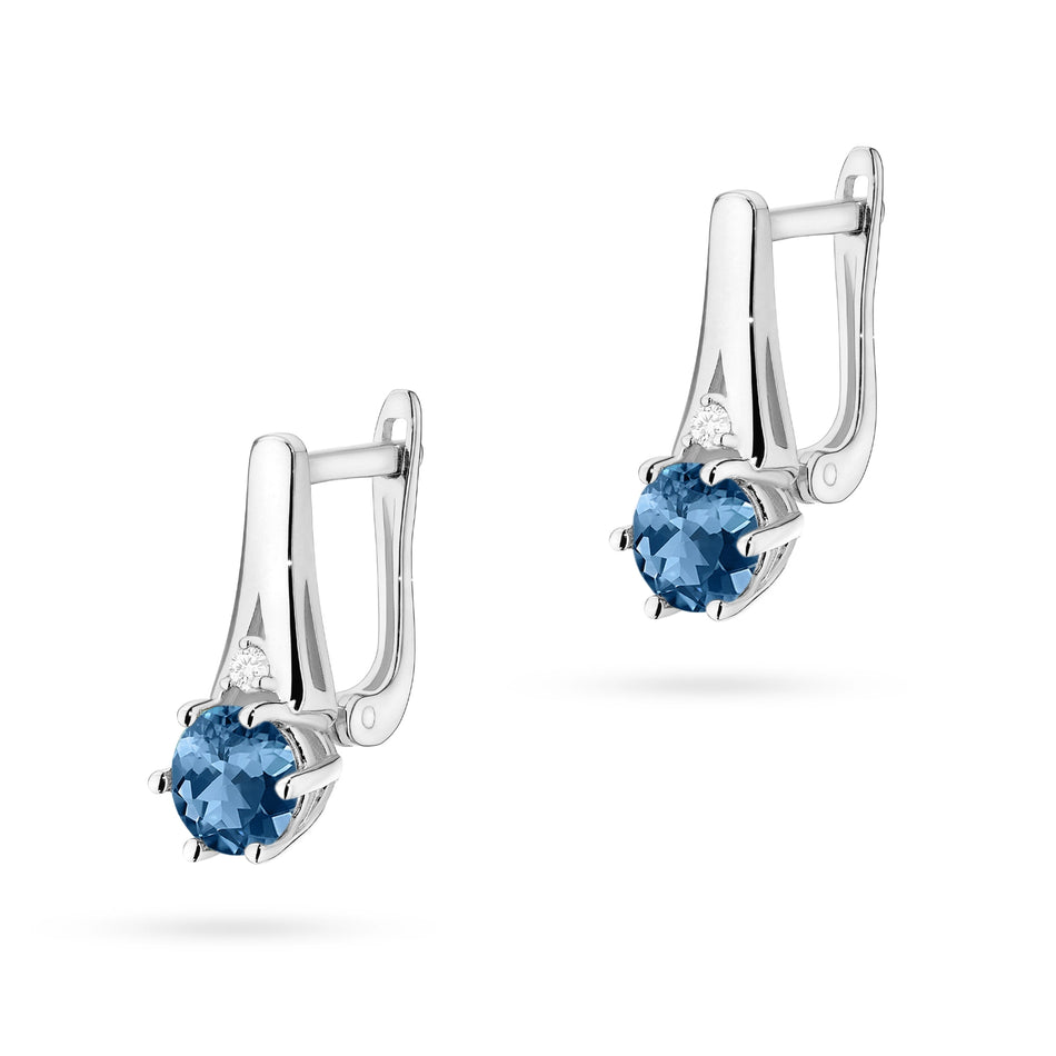 Gold Earrings with 0.50ct London Blue Topazes and 0.029ct Diamonds