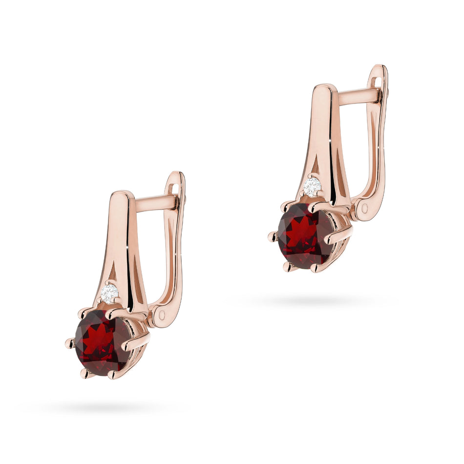 Gold Earrings with 0.50ct Garnets and 0.029ct Diamonds