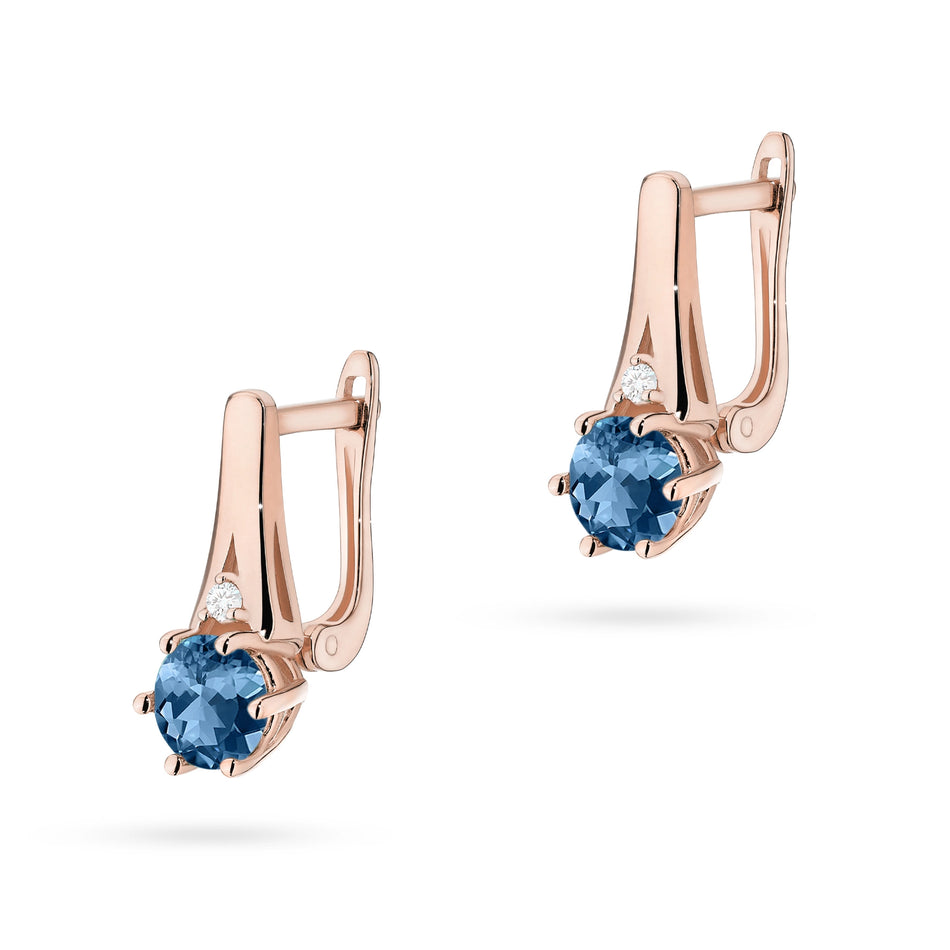 Gold Earrings with 0.50ct London Blue Topazes and 0.029ct Diamonds