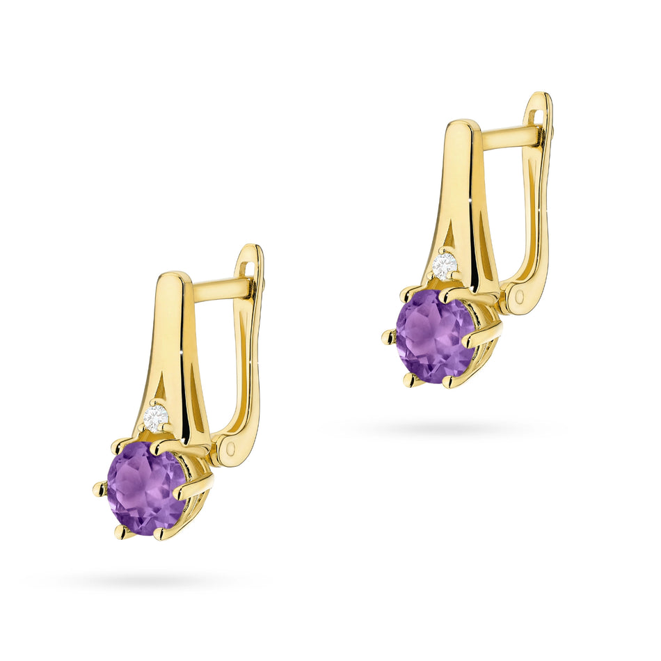 Gold Earrings with 0.50ct Amethysts and 0.029ct Diamonds