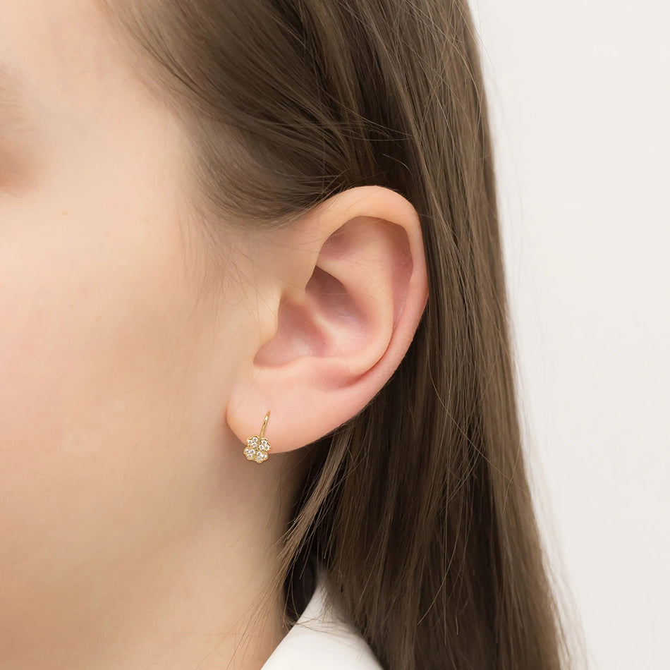 Dětské zlaté náušnice s Anglickým zapínáním se zirkony Lucky