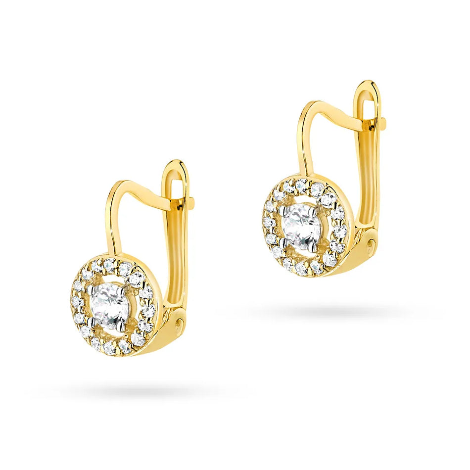 Children's Gold English Clasp Earrings with Zirconia