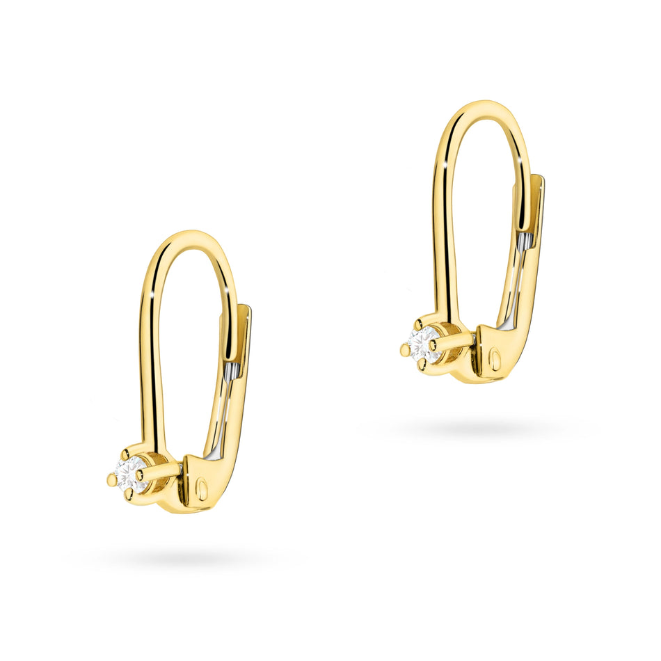 Gold English Clasp Earrings with Zirconia