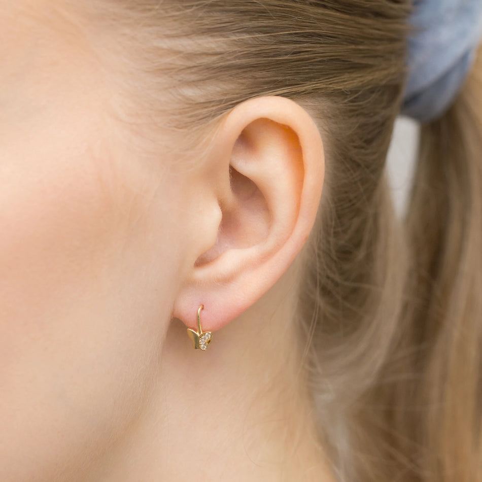 Dětské zlaté náušnice s Anglickým zapínáním se zirkony motýlkem