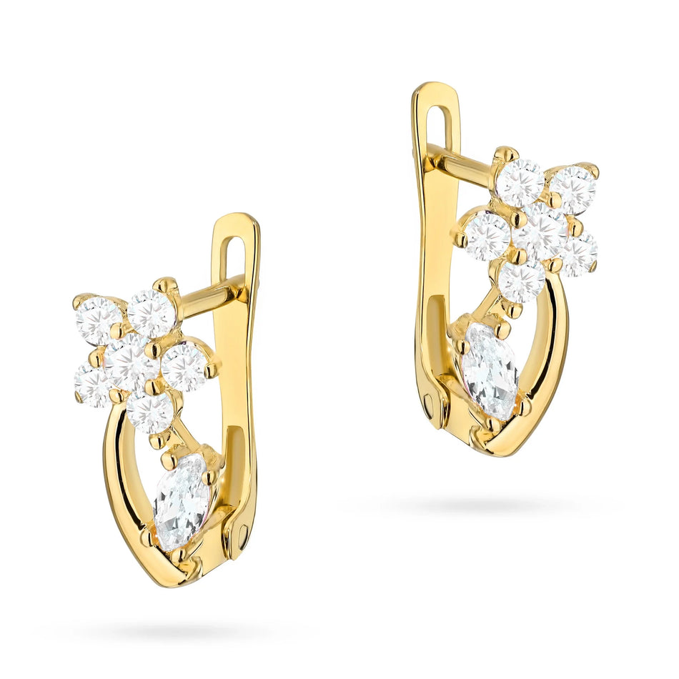 Children's Gold English Clasp Earrings with Zirconia