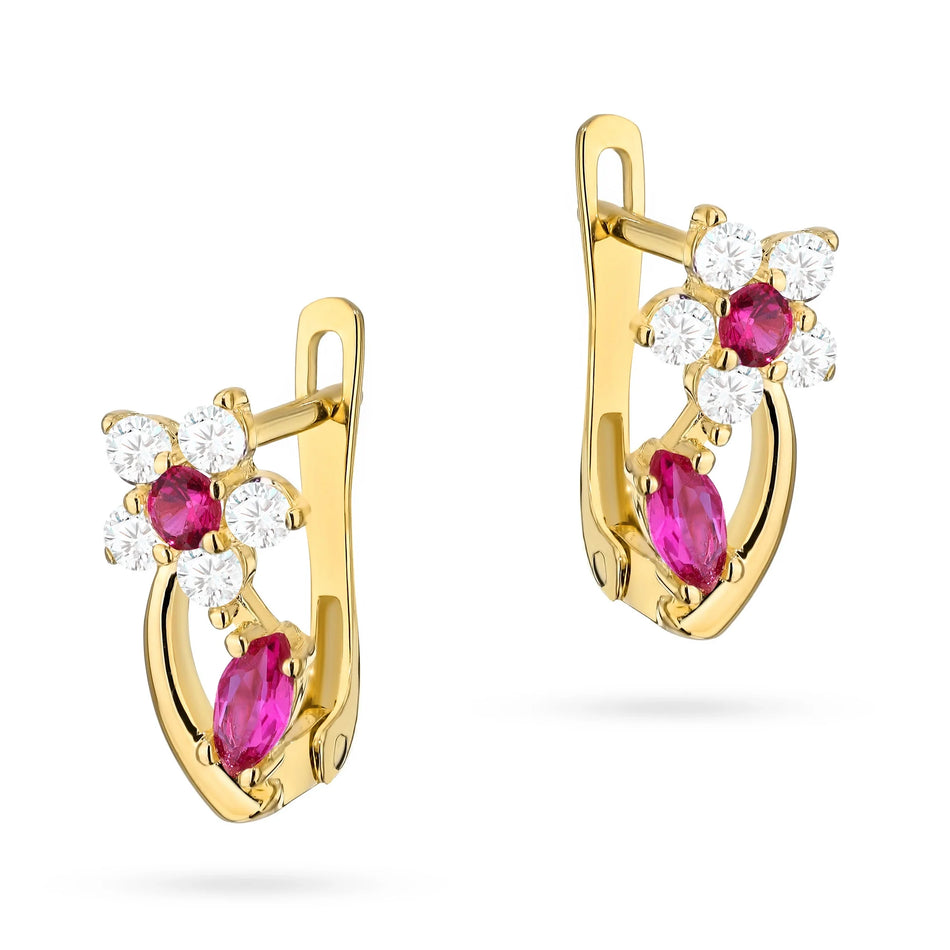 Children's Gold English Clasp Earrings with Zirconia