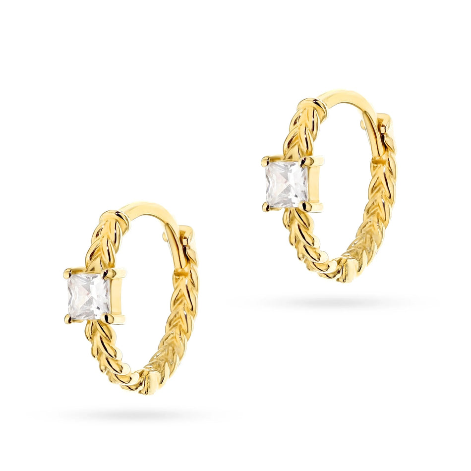 Detské zlaté kruhové zásuvacie náušnice so zirkónmi