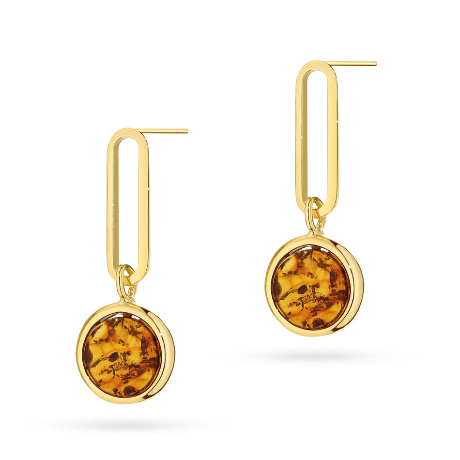 Gold-plated Silver Stud Earrings with Natural Amber