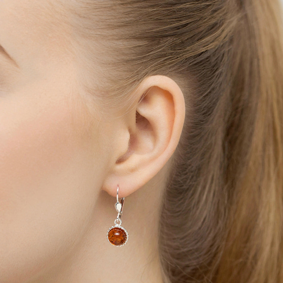 Stříbrný Anglické náušnice s přírodním jantarem a zapínáním