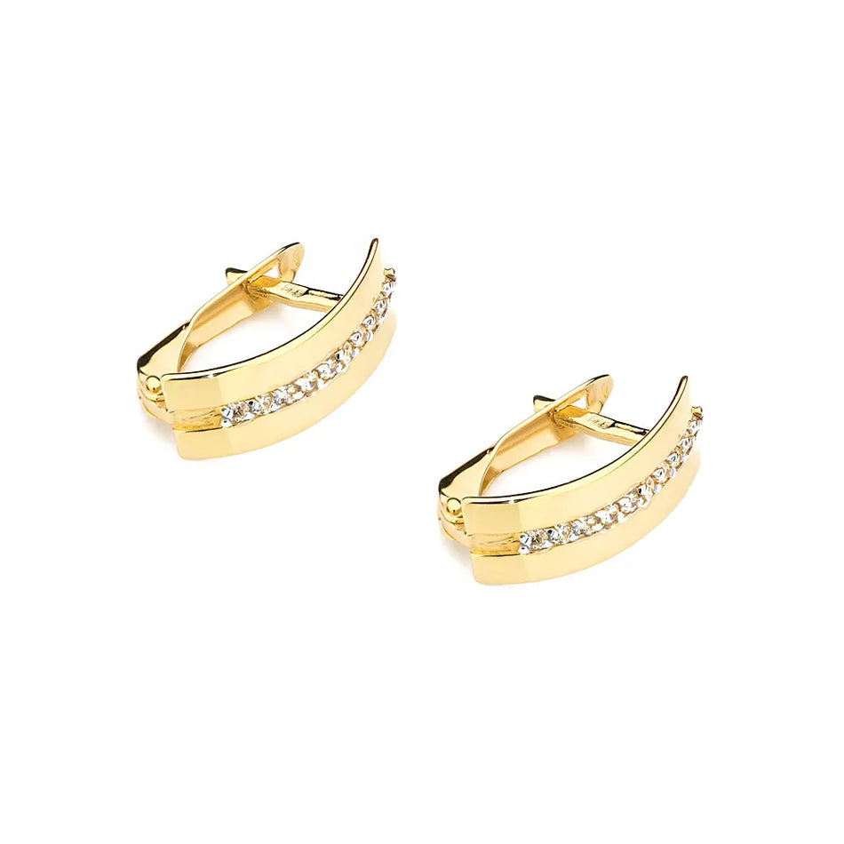 Gold English Clasp Earrings with Zirconia
