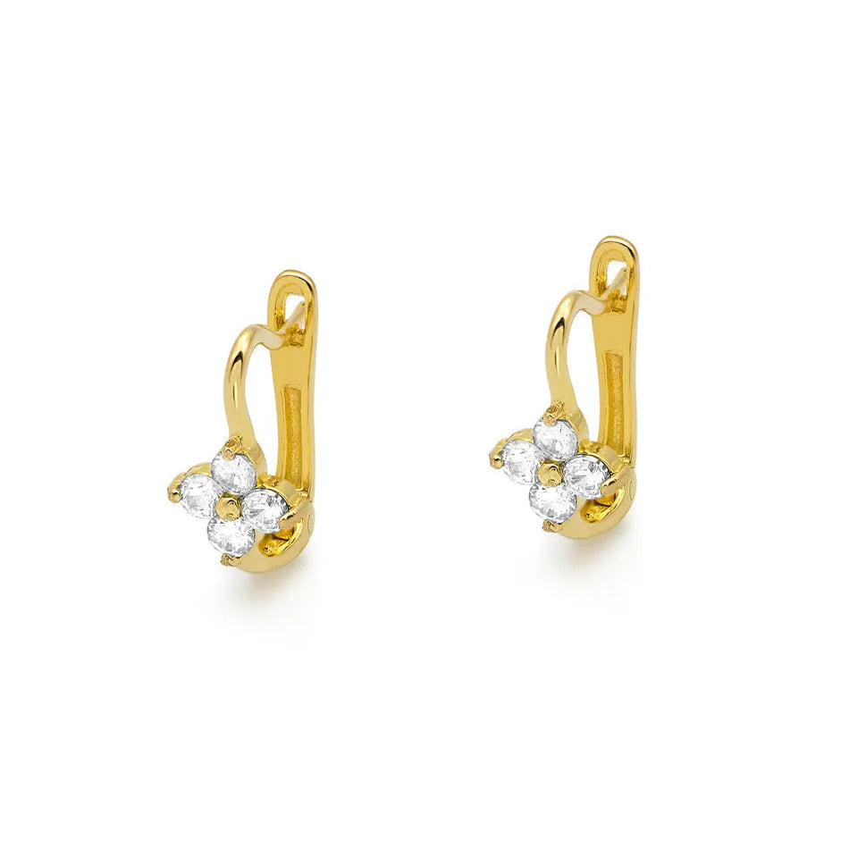 Children's Gold English Clasp Earrings with Zirconia