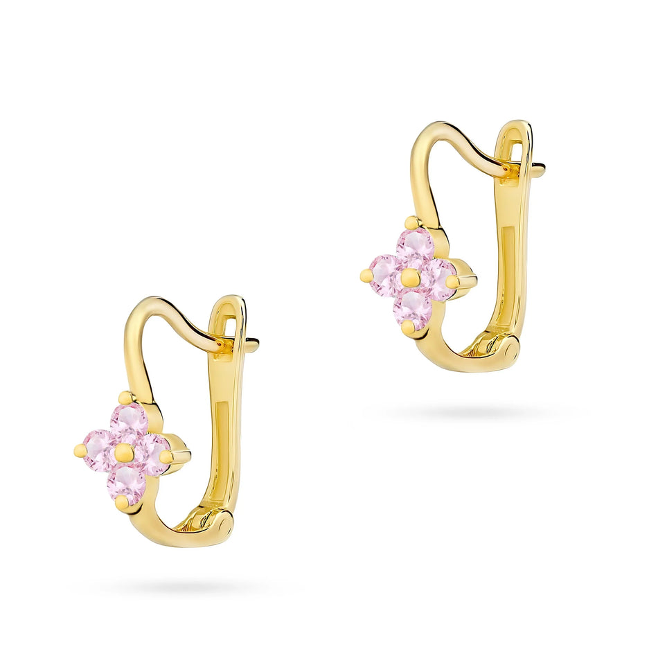 Children's Gold English Clasp Earrings with Zirconia