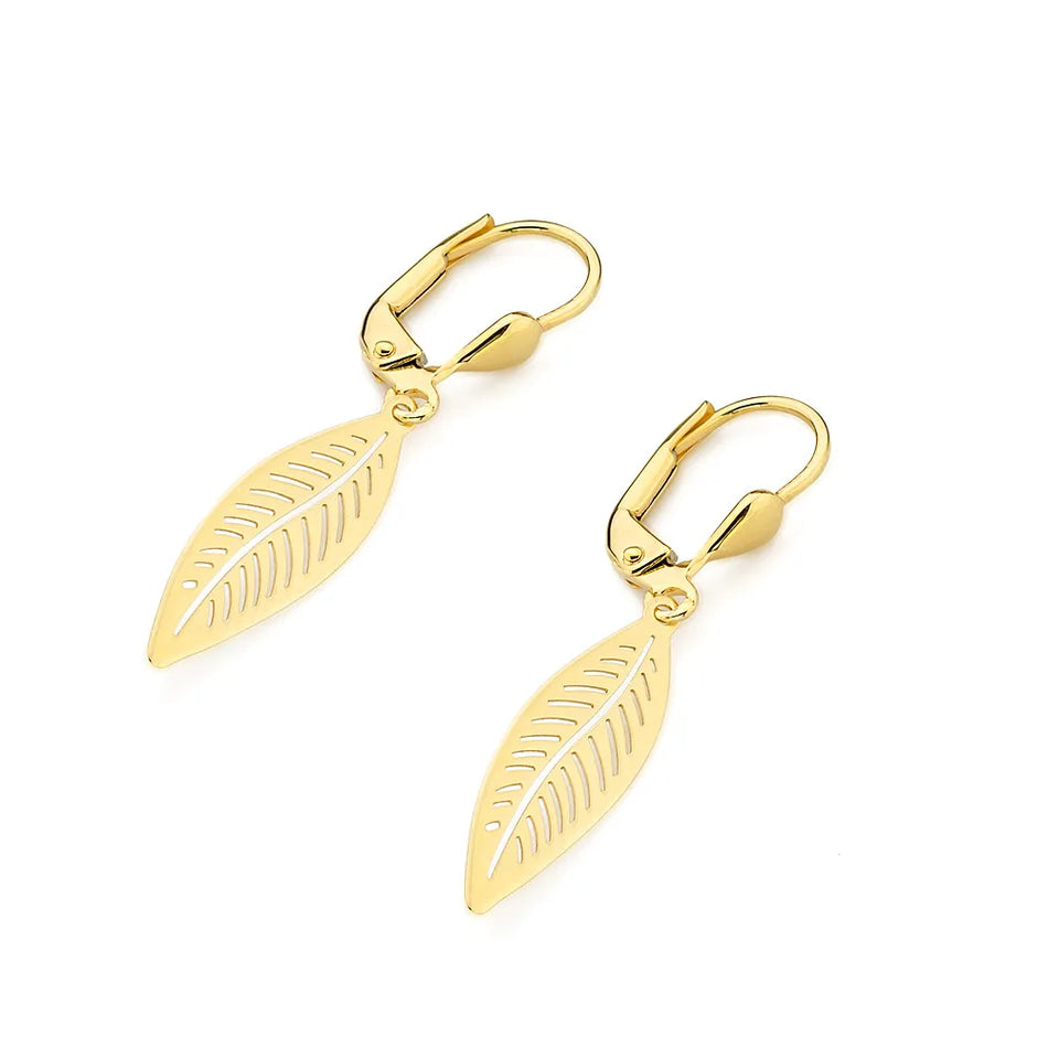 Gold English Clasp Earrings Leaves