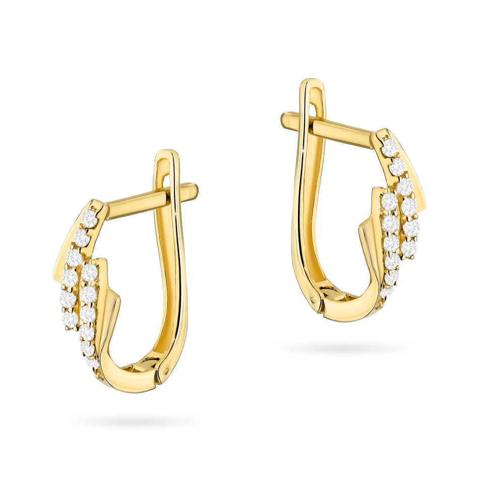 Gold English Clasp Earrings with Zirconia