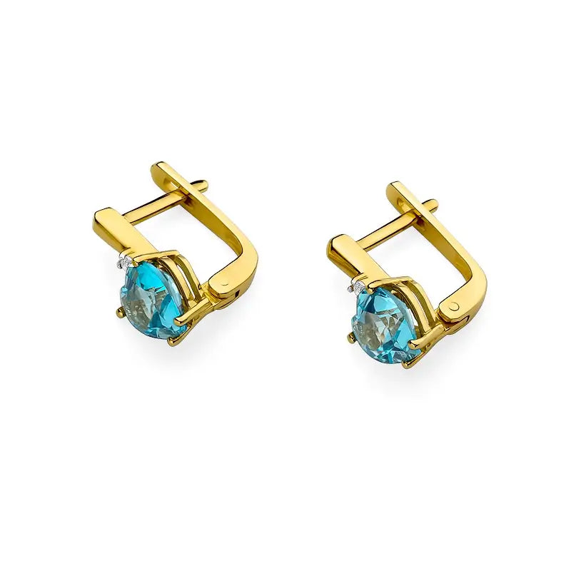 Zlaté náušnice se srdcovým topazem 1,20 ct a diamanty