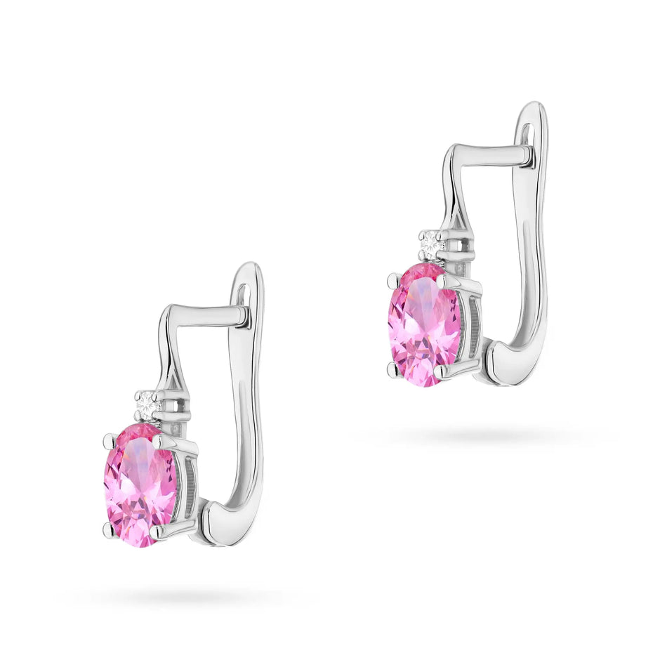 Gold Earrings with 0.50ct Pink topaz and Diamonds