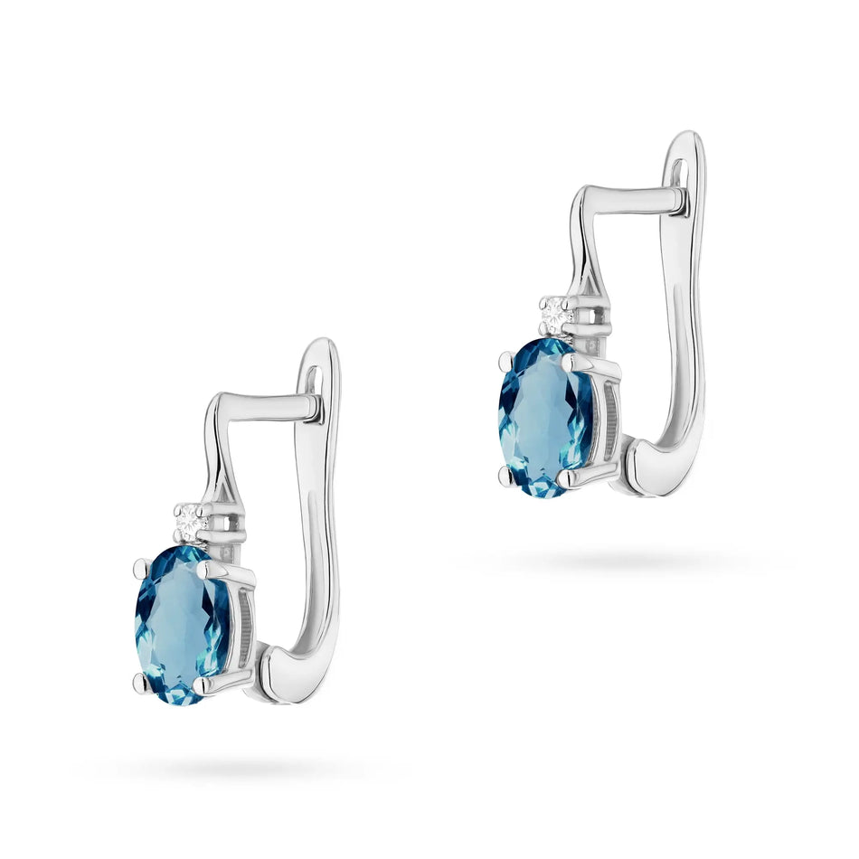 Gold Earrings with 0.50ct Topaz London Blue and Diamonds