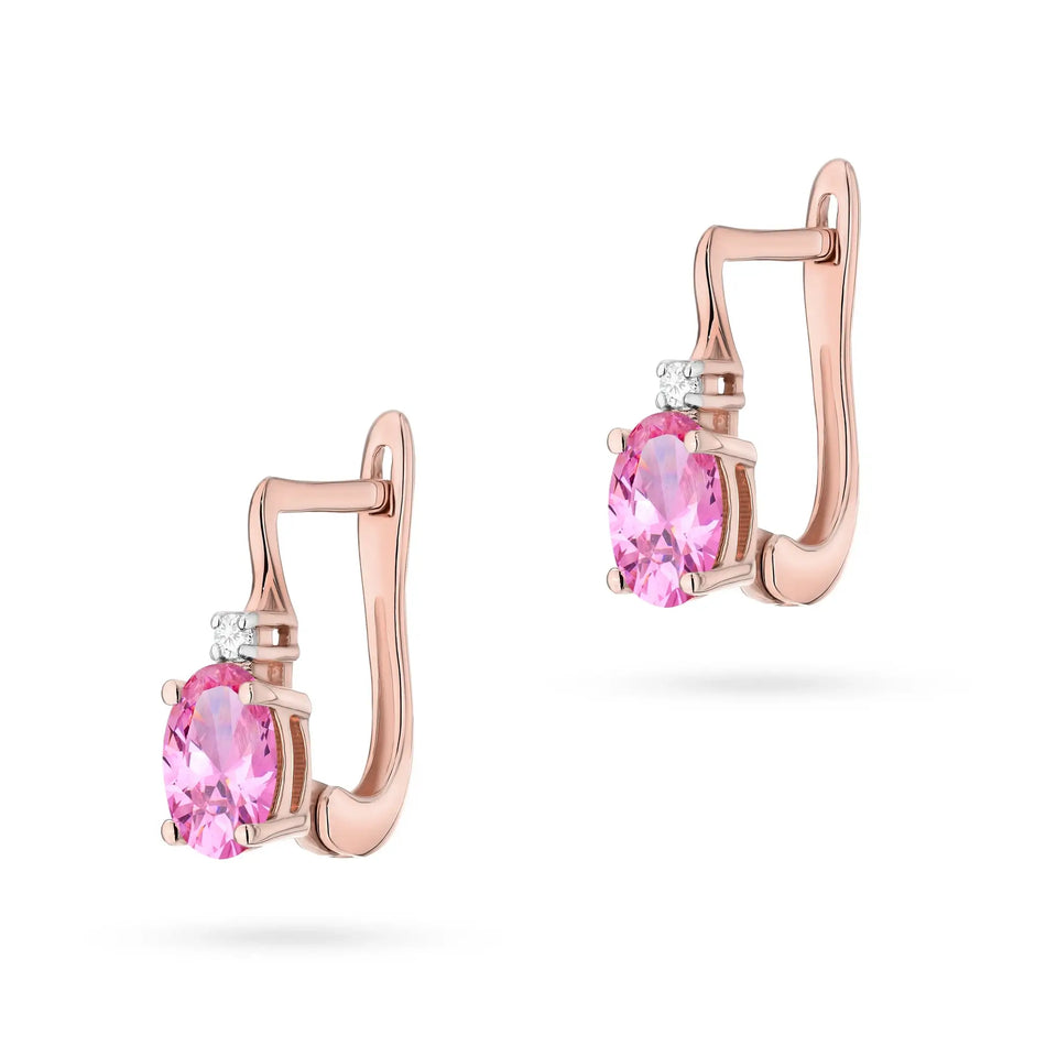 Gold Earrings with 0.50ct Pink topaz and Diamonds