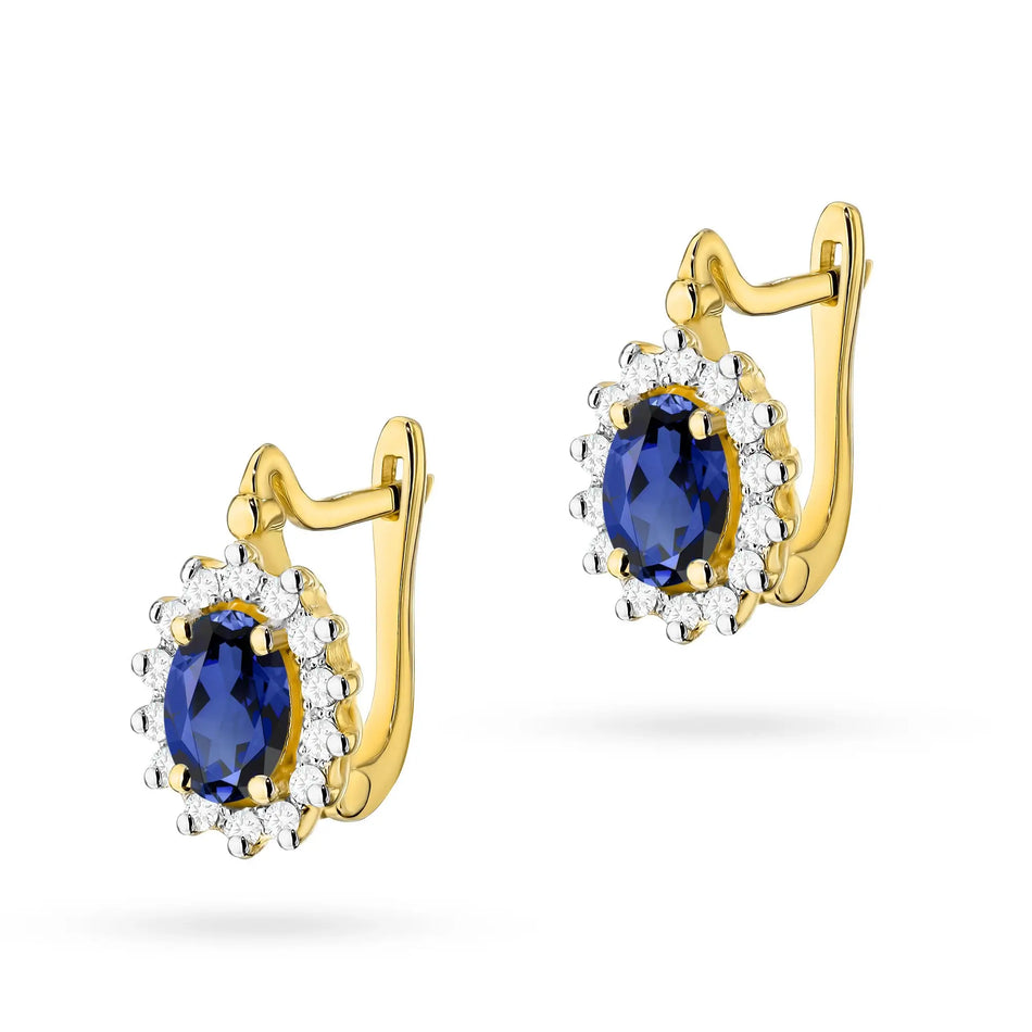 Gold earrings with diamonds and sapphires marquise with English clasp