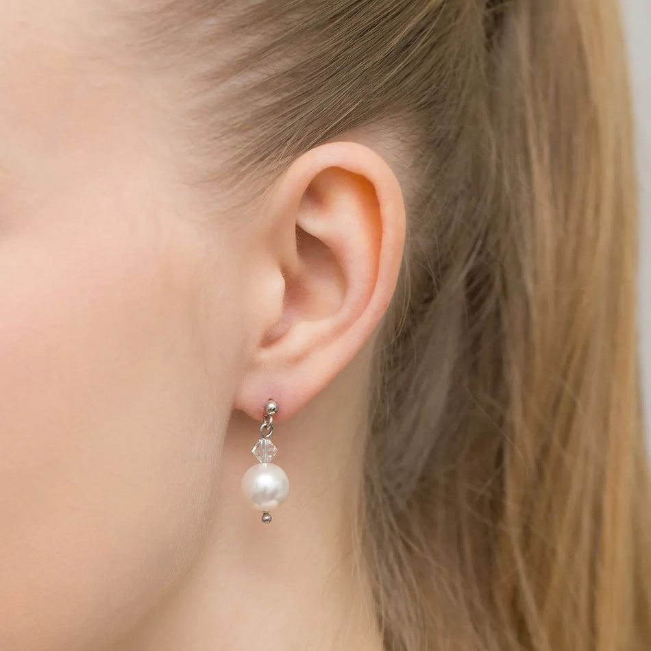 Klasické svatební stříbrné perlové náušnice