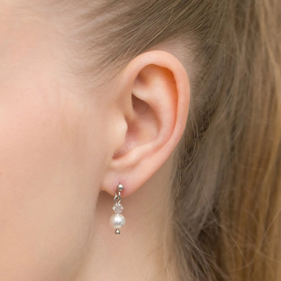 Klasické svatební stříbrné perlové náušnice