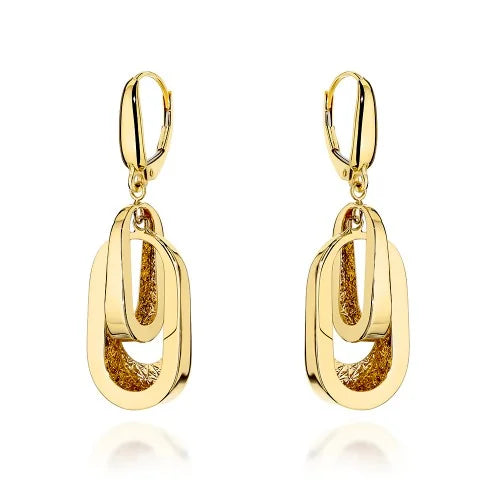 Zlaté dvojité oválné náušnice s Anglickým zapínáním