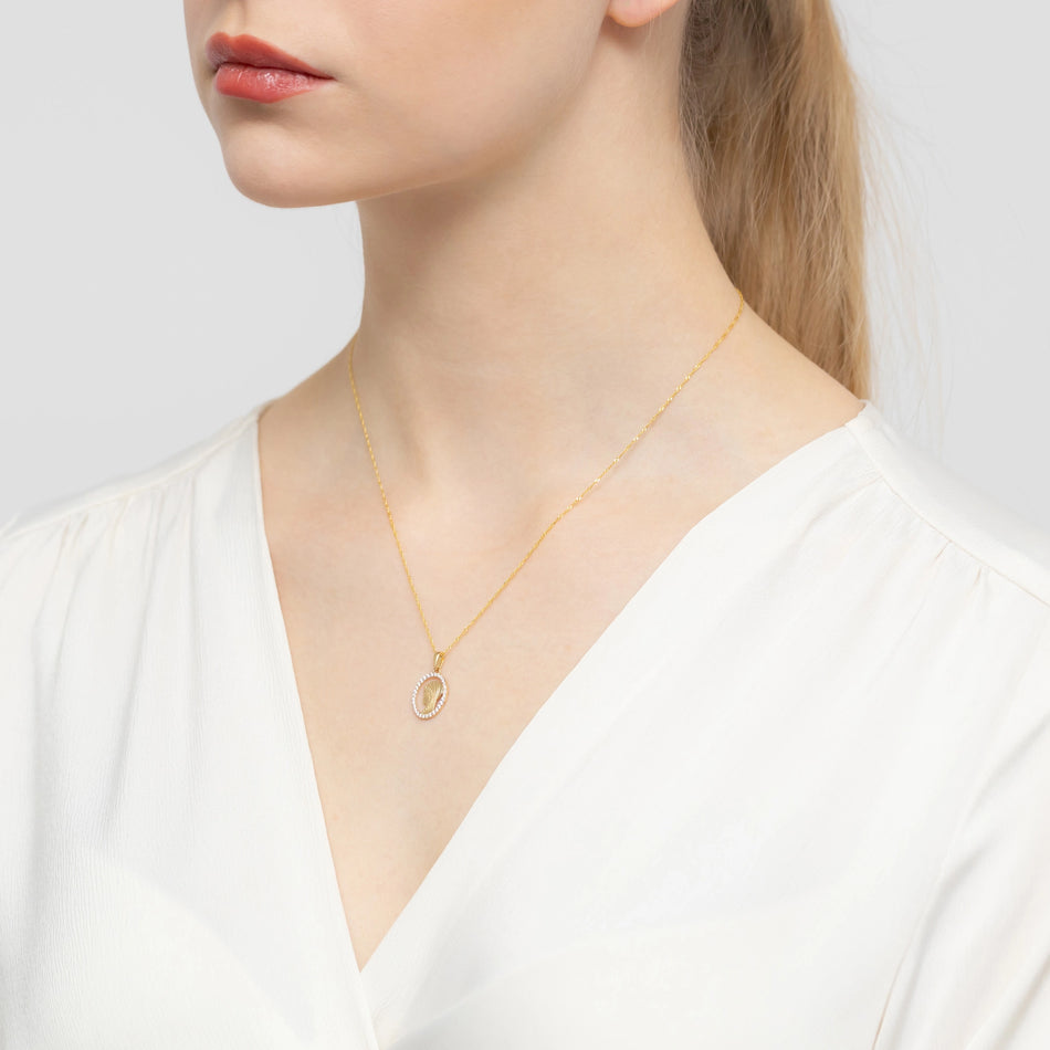 Zlatý Přívěsek medailon Panny Marie se zirkony