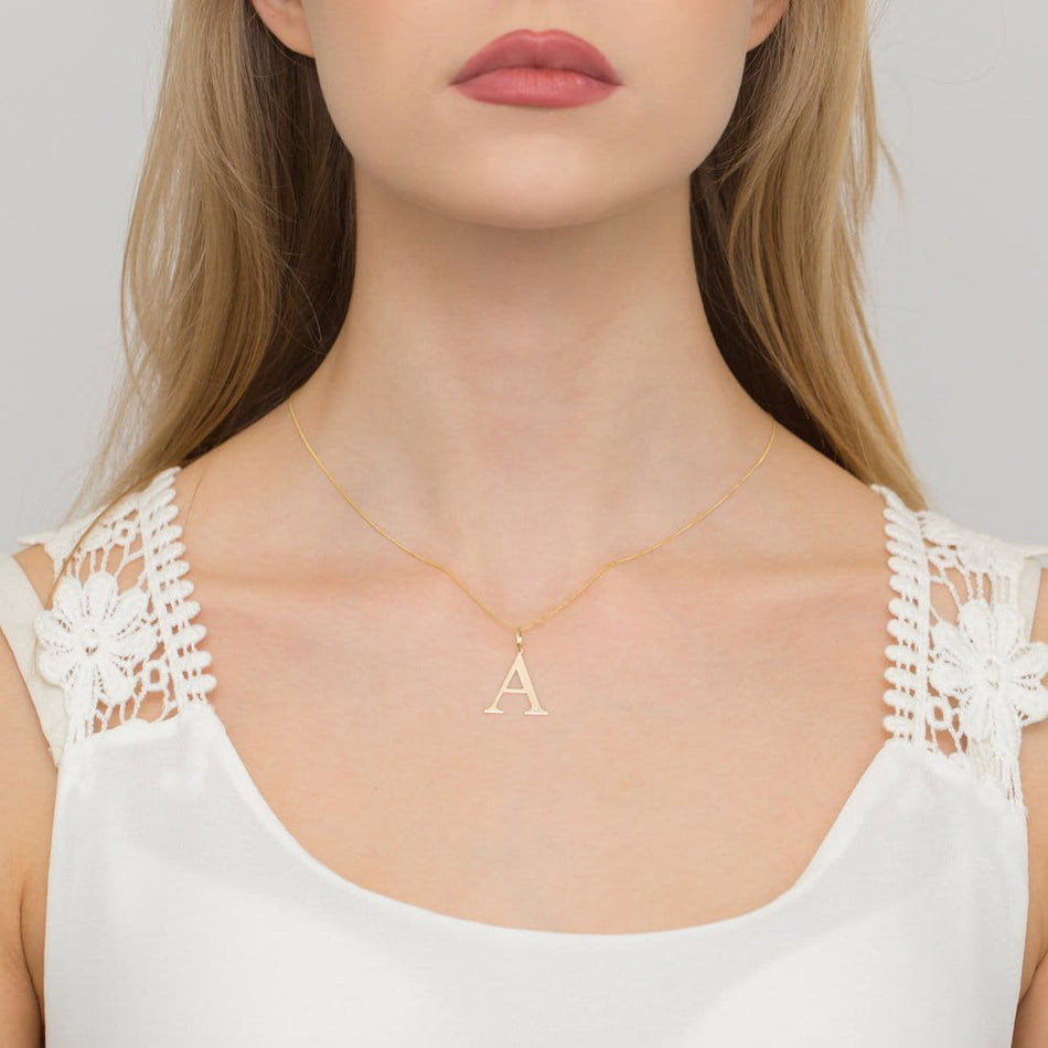 Gold Necklace with 0.005ct Diamond Letters Initials A-Z