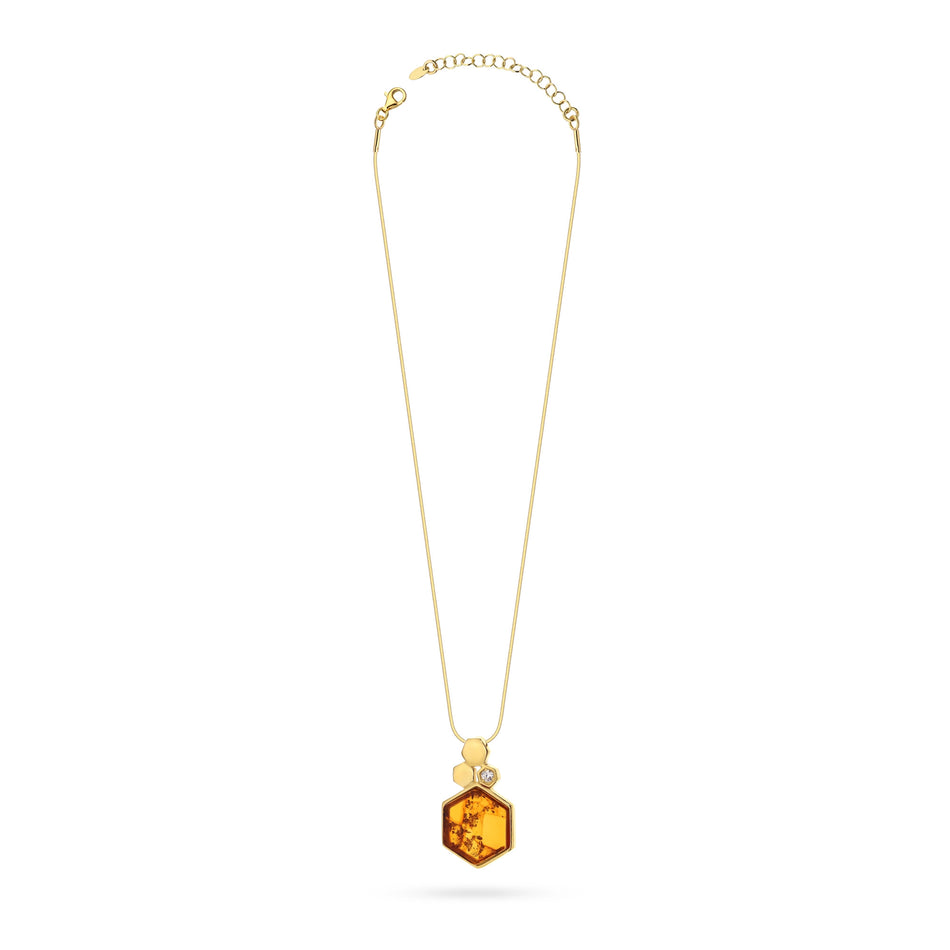 Gold-plated Silver Necklace with Natural Amber
