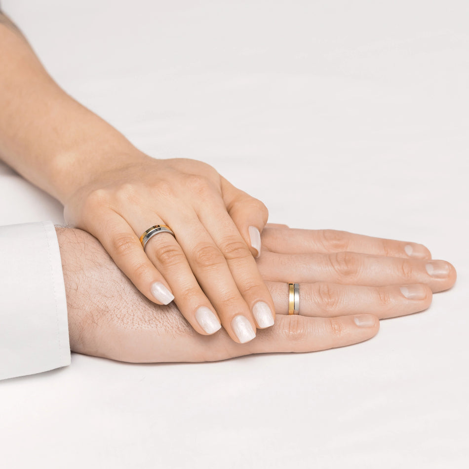 Plochý dvojfarebný zlatý svadobný prsteň 5mm