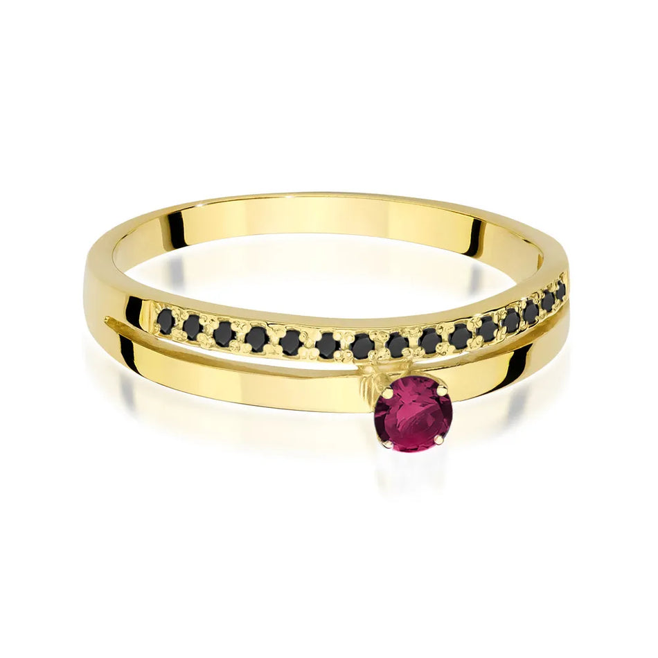 Gold Ring with 0.15ct Ruby and Black Diamonds