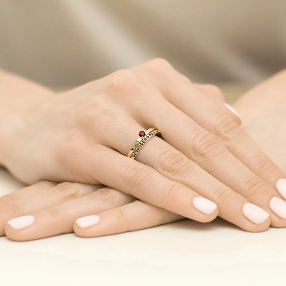 Gold Ring with 0.15ct Ruby and Black Diamonds