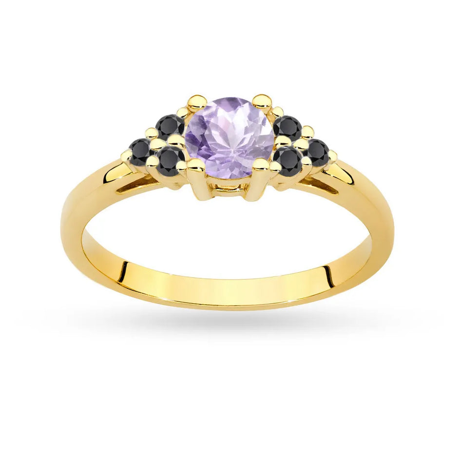 Gremari 14k gold ring with amethyst and black diamonds p127