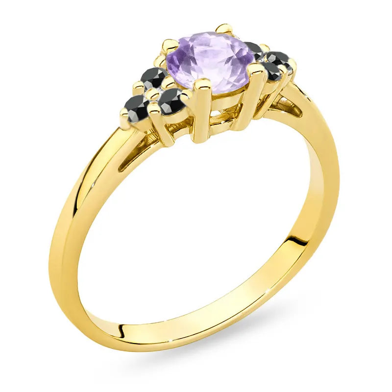 Gremari 14k gold ring with amethyst and black diamonds p127