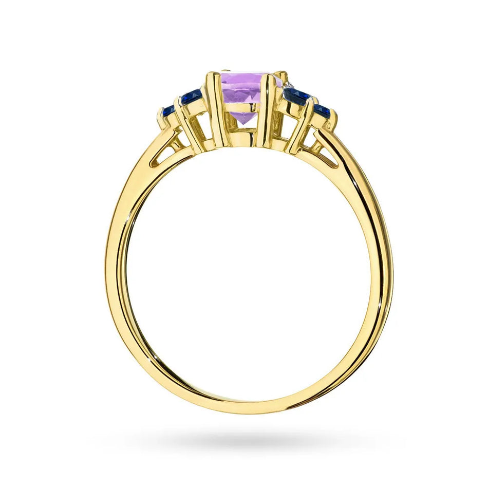 Goldring mit 0,50ct Amethyst und 6 Saphiren