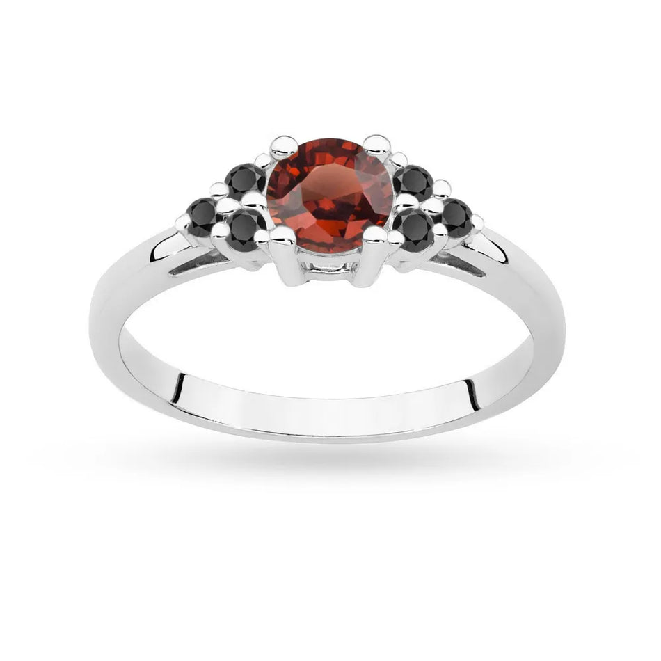 Zlatý prsten s 0,60ct granátem a 6 černými diamanty