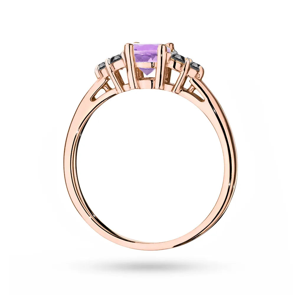 Gremari 14k gold ring with amethyst and black diamonds p127