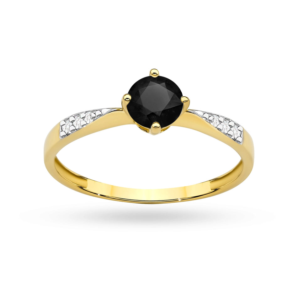 Goldring mit 0,50 ct schwarzem Diamant und 0,068 ct Diamanten