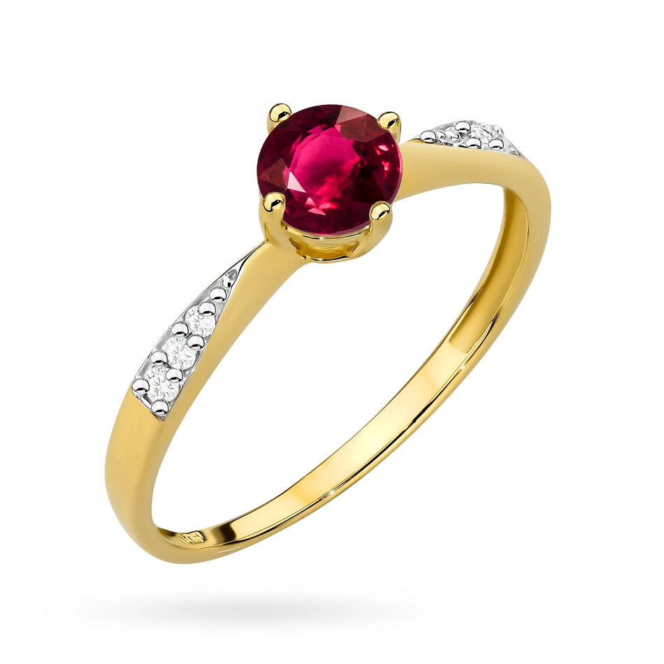 Goldring mit 0,60 ct Rubin und 0,068 ct Diamanten