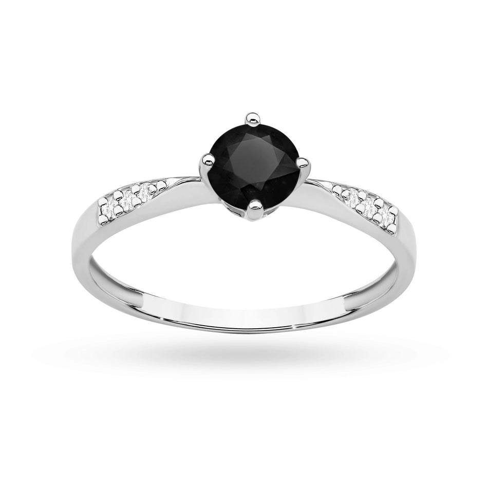 Goldring mit 0,50 ct schwarzem Diamant und 0,068 ct Diamanten
