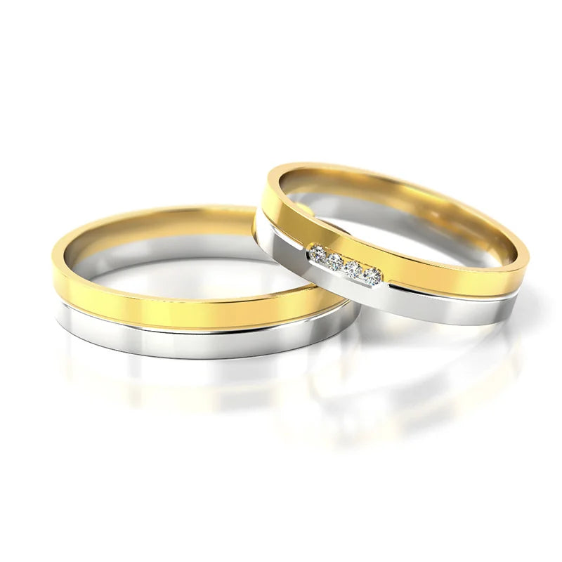 Dvoubarevné zlaté snubní prsteny se zirkony 4mm