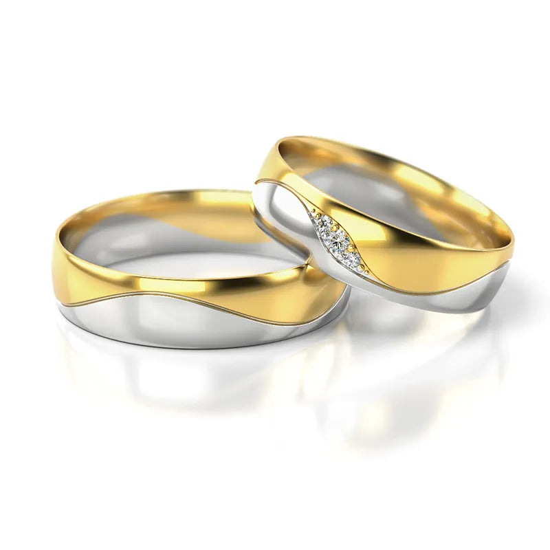 Dvoubarevné zlaté snubní prsteny se zirkony 5mm