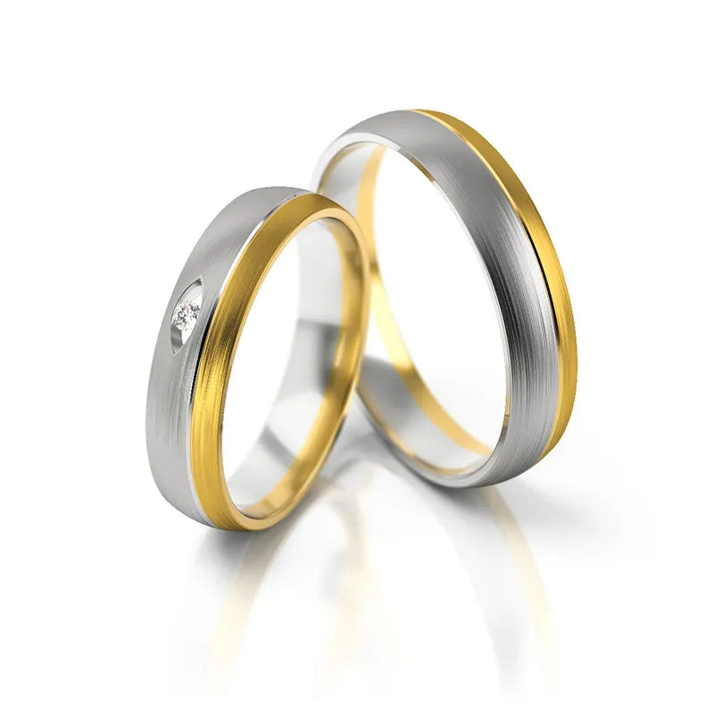 Dvoubarevné zlaté snubní prsteny se zirkony 4.5mm
