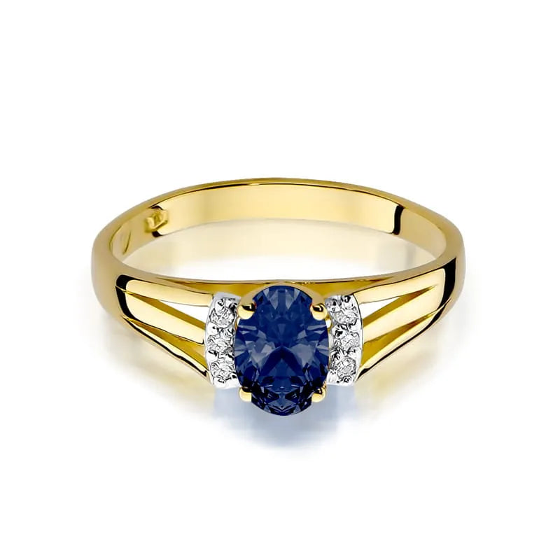 Goldring mit 0,70 ct Saphir und 0,052 ct Diamanten