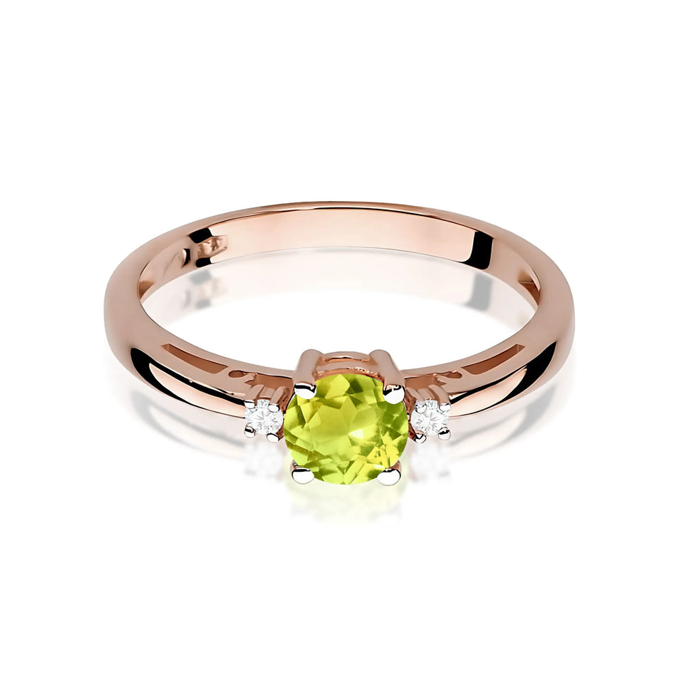 Goldring mit 0,60 ct Olivin und Diamanten