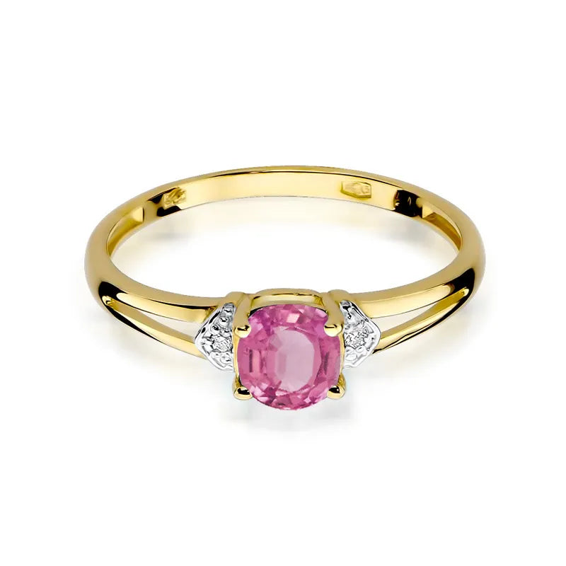 Gold Ring with 0.65ct Pink topaz and 0.01ct Diamonds